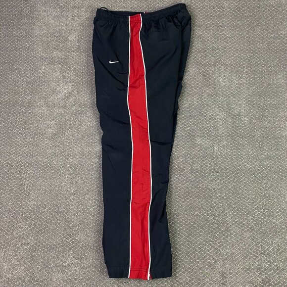 Vintage Nike Woven Track Pants Men's Medium Black Red Stripe Ankle Zip Y2K 2000s - Picture 2 of 14